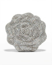 Silver crystal embellished clutch with curved front and ornate clasp