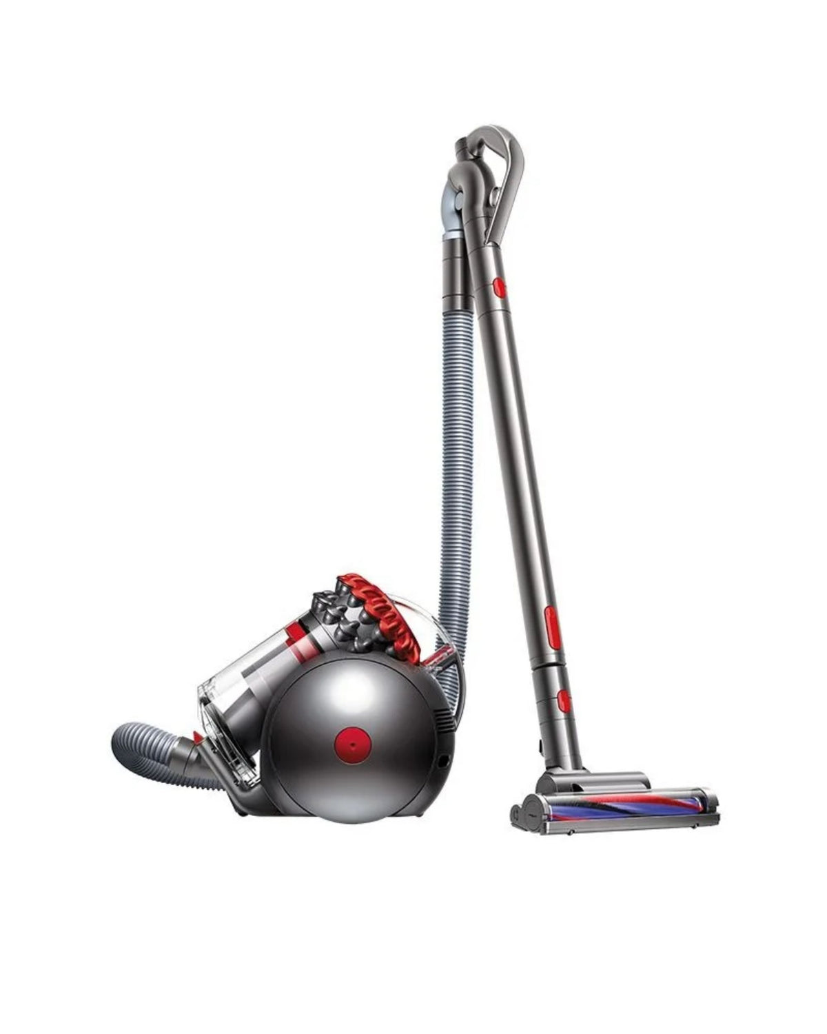 Dyson bagless cylinder vacuum with retractable hose and floor brush