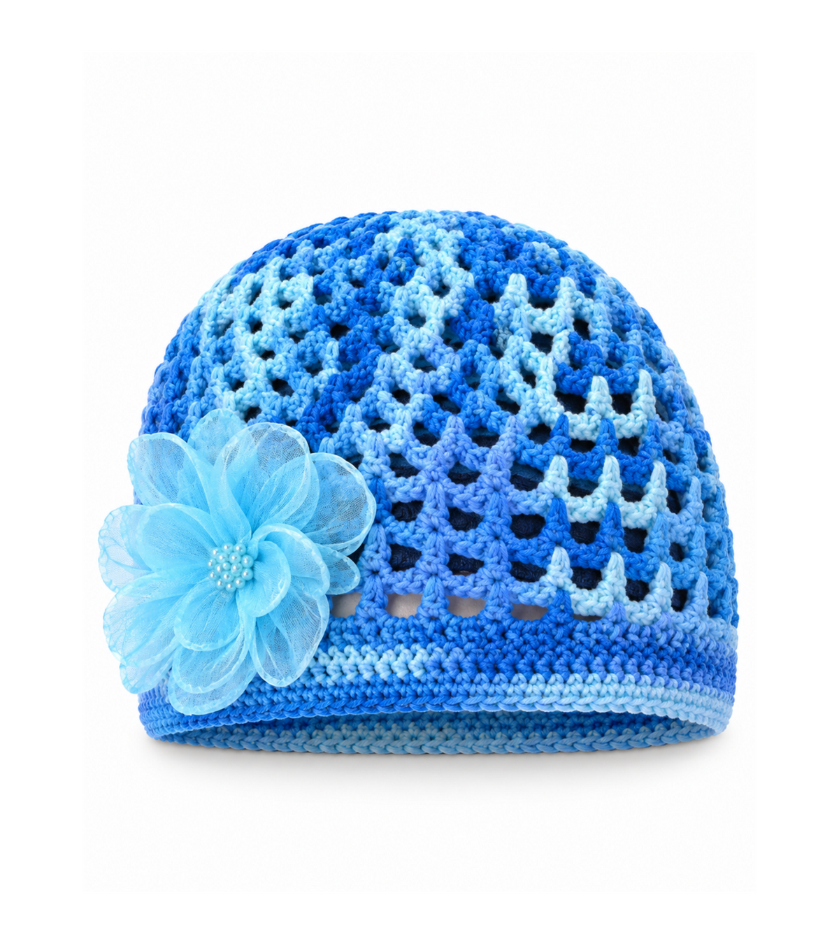Eternia® Premsons Girls' Blue Knitted Woolen Beanie Cap with Flower Design