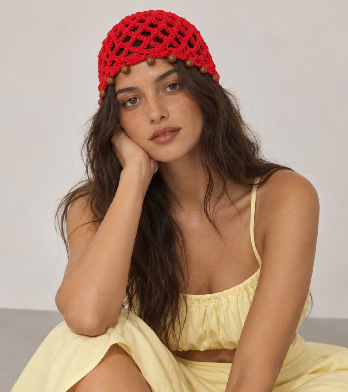 Eternia® Red Knitted Beanie Cap with Decorative Orange Trim | Winter Warm Hat