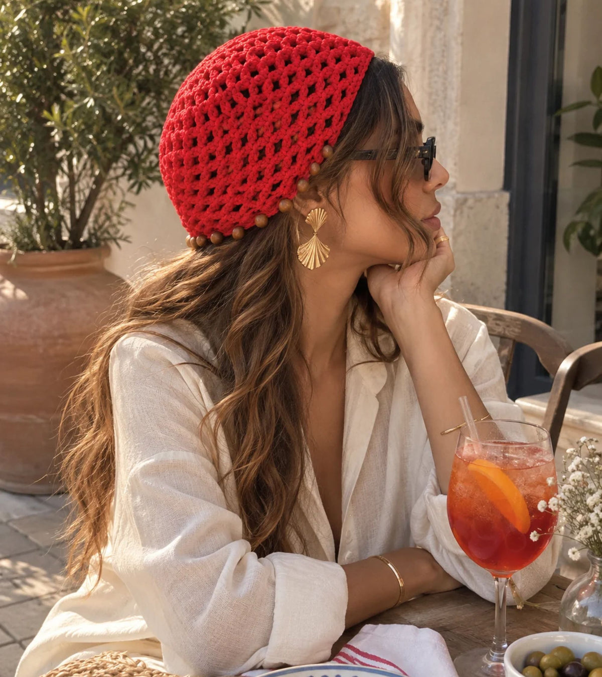 Eternia® Red Knitted Beanie Cap with Decorative Orange Trim | Winter Warm Hat
