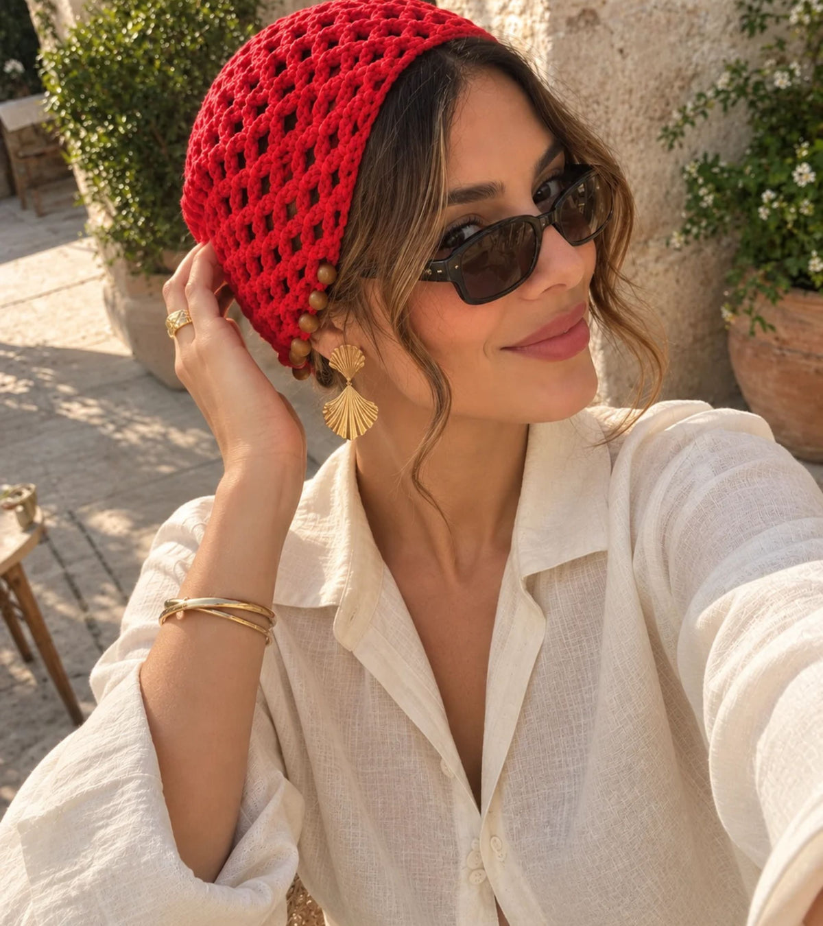Eternia® Red Knitted Beanie Cap with Decorative Orange Trim | Winter Warm Hat