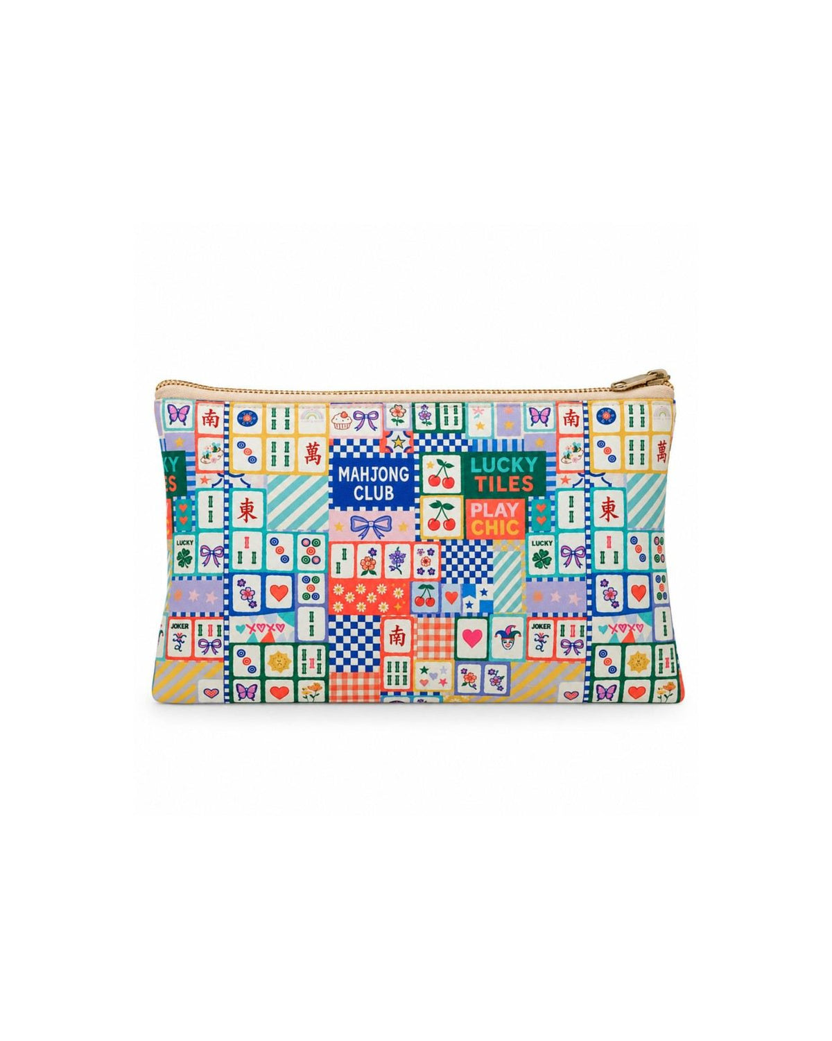 Premsons® Mahjong Club Printed Zipper Pouch | Colourful Patchwork Design Makeup & Accessories Pouch