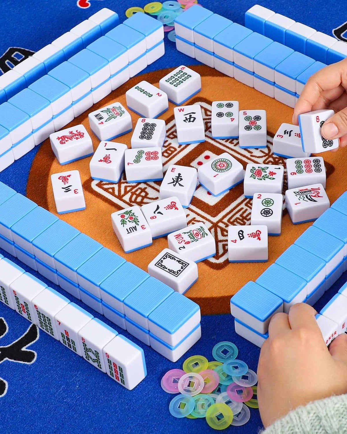 Classic Mahjong Tiles, Blue Back – 166 Pieces, Tiles Only