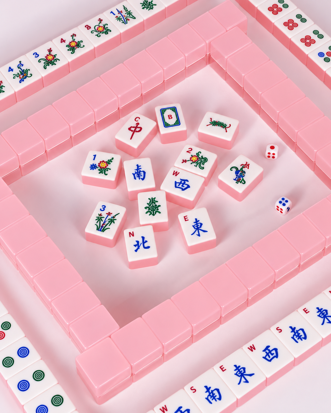 Premsons® Singapore Jelly Mahjong Set, Tiles, 160 Pieces Including 4 Animal Tiles - Pink
