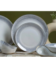 Premsons® Grey & White Porcelain Dinner Set with Elegant Silver-Grey Rim