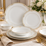 Premsons® White Porcelain Dinner Set with Gold Chain Border Detailing