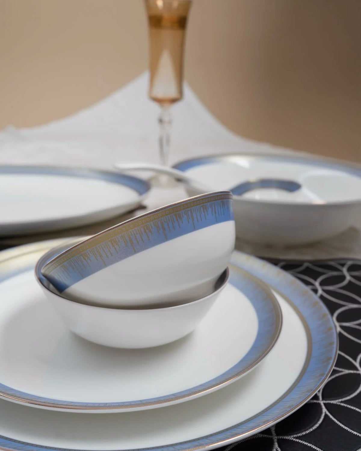 Premsons® White Dinner Set with Blue & Gold Textured Border