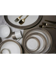 Premsons® White Dinner Set with Taupe & Gold Geometric Border