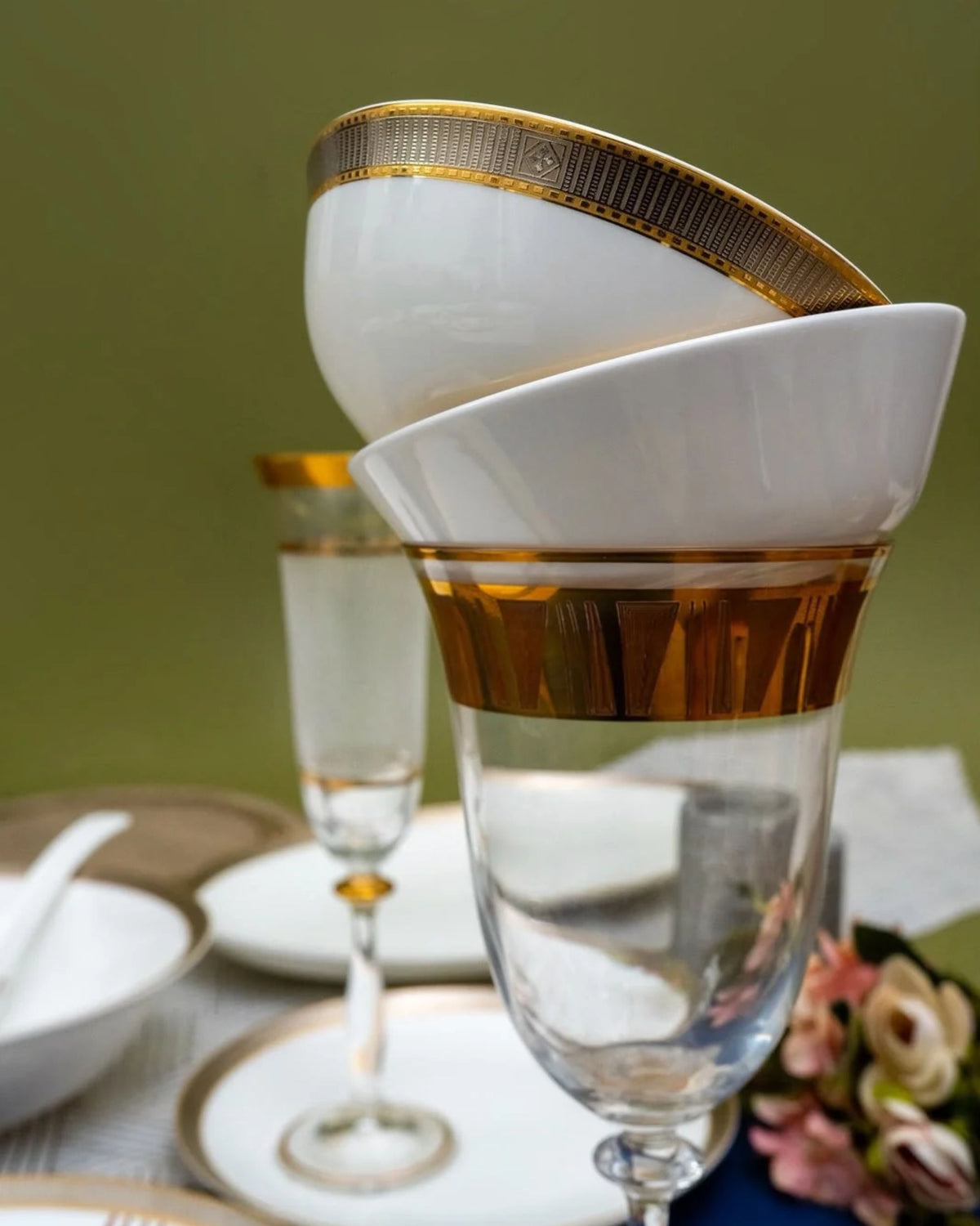 Premsons® White Dinner Set with Gold Textured Border | Luxury Dinnerware Collection