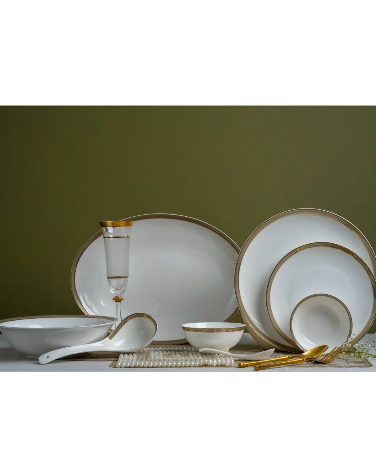 Premsons® White Dinner Set with Gold Textured Border | Luxury Dinnerware Collection
