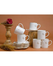 Premsons® Set of 6 White Porcelain Cups with Delicate Gold Butterfly Motif and Elegant Gold Accents