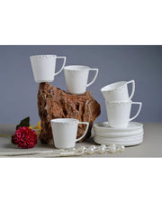 Premsons® Set of 6 White Ceramic Cups with Black Speckled Design and 1 Matching Saucer