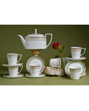 Premsons® Set of 6 White Tea Cups with Gold Geometric Bands and Contemporary Design
