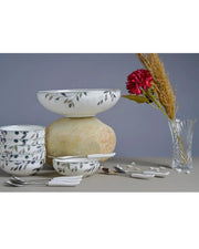 Premsons® Set of 6 Floral Porcelain Bowls with 1 Large Serving Bowl, Blue Green Botanical Design