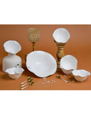 Premsons® White Ceramic Serving Bowl Set with Irregular Scalloped Edges and Gold Accents