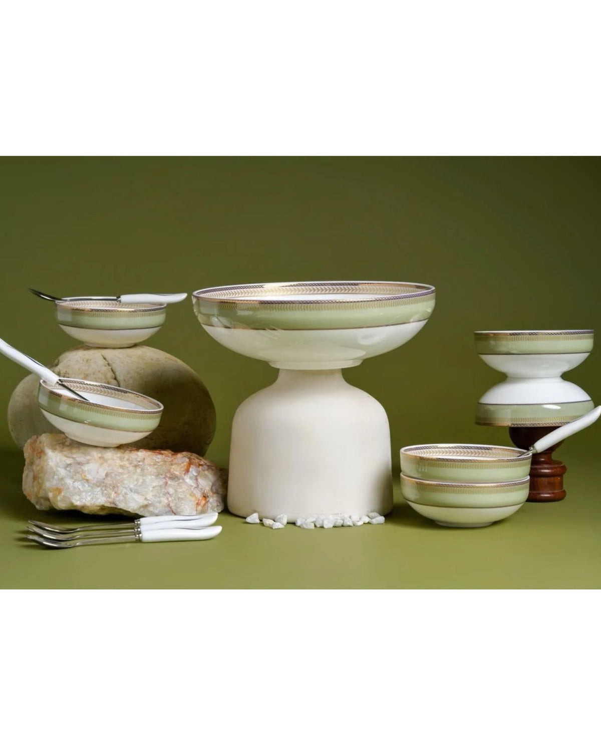 Premsons® White Porcelain Serving Bowl Set with Silver Grey and Gold Bands (Copy)