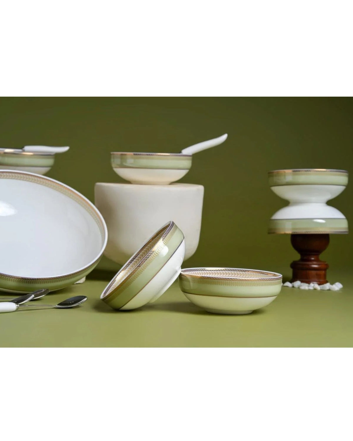 Premsons® White Porcelain Serving Bowl Set with Silver Grey and Gold Bands (Copy)