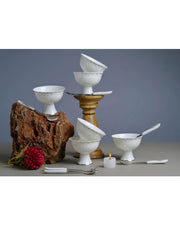 Premsons® Set of 6 White Speckled Footed Dessert Bowls with Blue and Gold Accents
