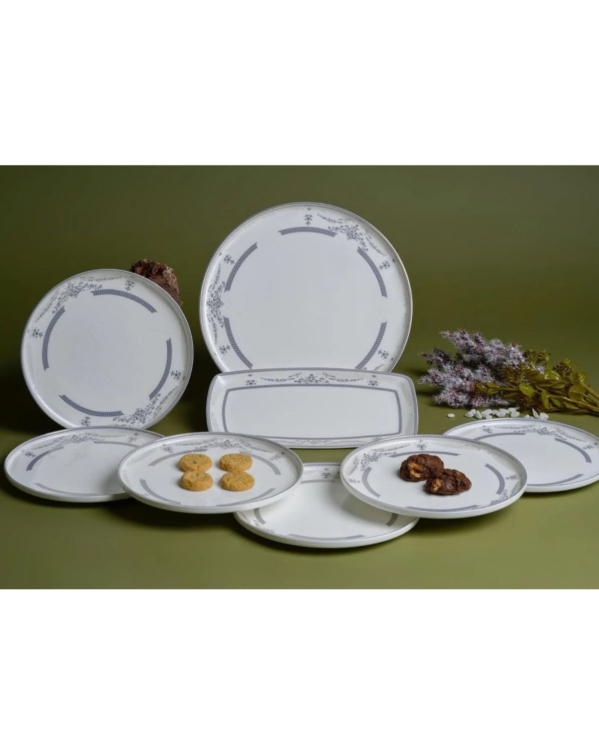 Premsons® Floral Ceramic Snack Plate Set with 3 Round Plates and 1 Rectangular Trays