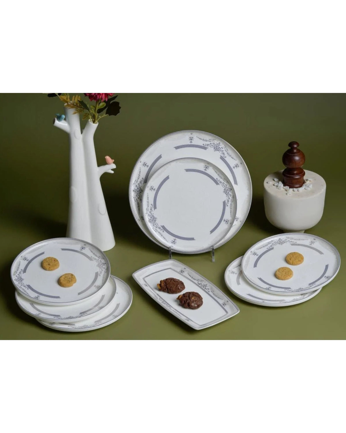 Premsons® Floral Ceramic Snack Plate Set with 3 Round Plates and 1 Rectangular Trays