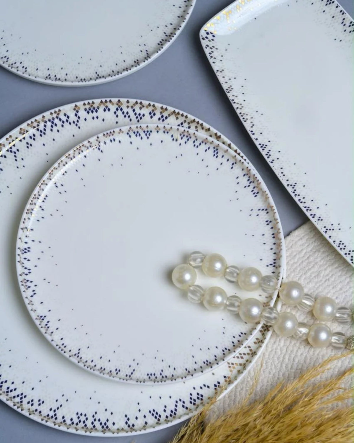 Premsons® Speckled Ceramic Dinner Plate Set with Round Plates and Rectangular Serving Platter