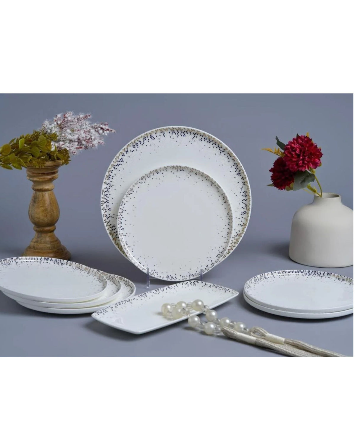 Premsons® Speckled Ceramic Dinner Plate Set with Round Plates and Rectangular Serving Platter