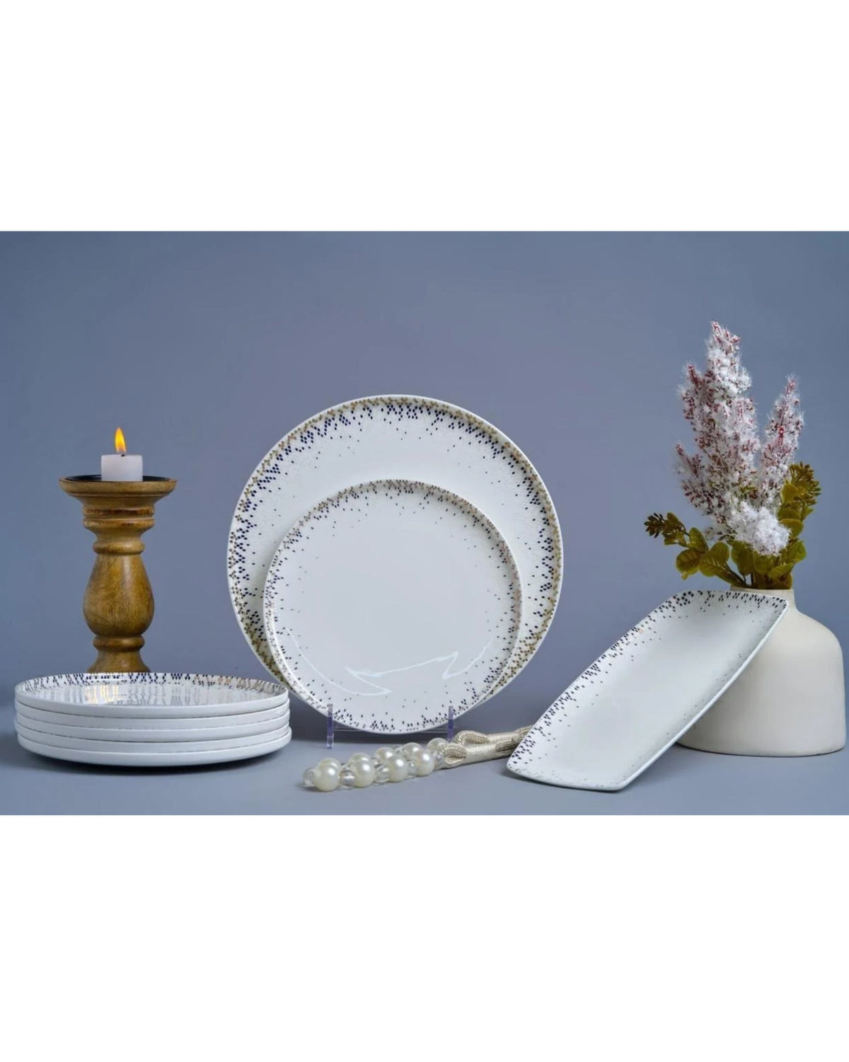 Premsons® Speckled Ceramic Dinner Plate Set with Round Plates and Rectangular Serving Platter