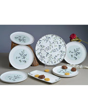 Premsons® Set of 4 Floral Ceramic Serving Plates, 3 Round and 1 Rectangular, Botanical Leaf Design