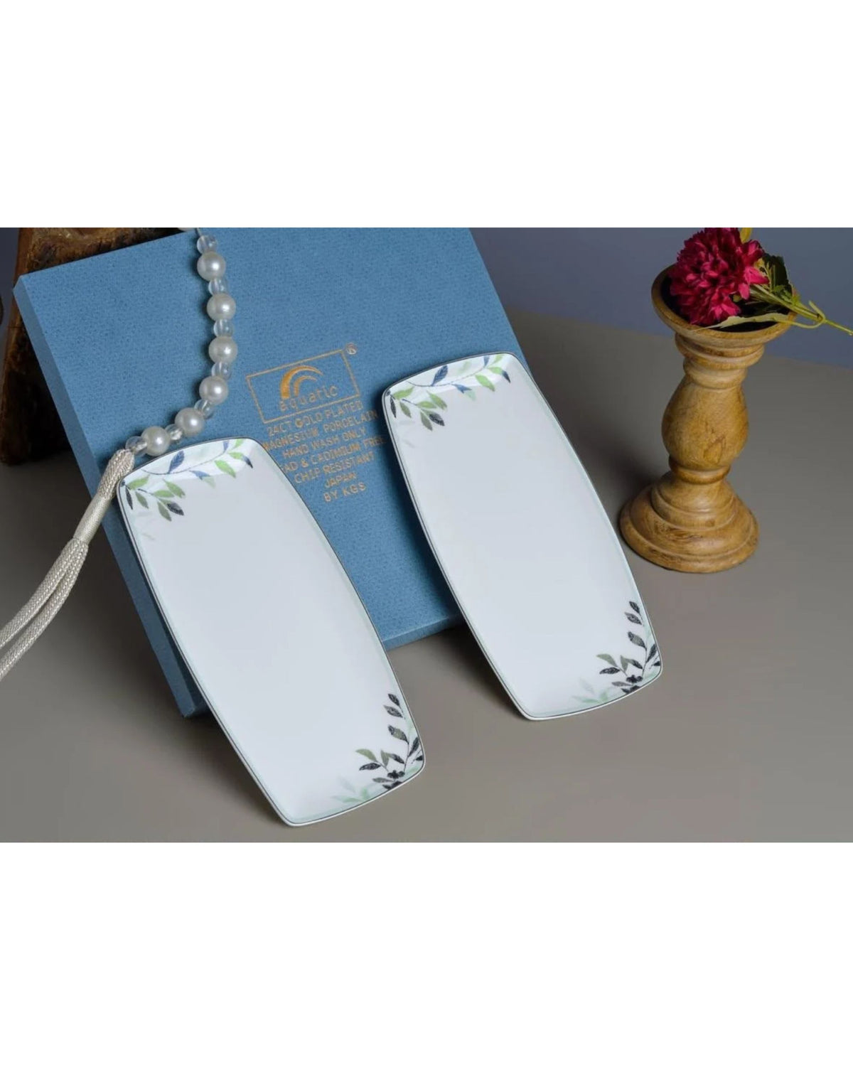 Premsons® Set of 2 Floral Ceramic Rectangular Serving Plates