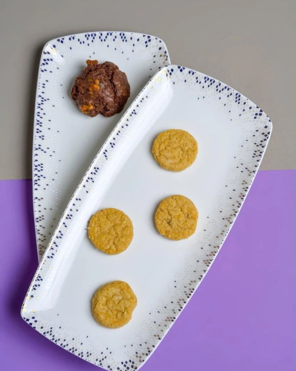 Premsons® Set of 2 Rectangular Porcelain Serving Plates with Blue and Gold Mosaic Border