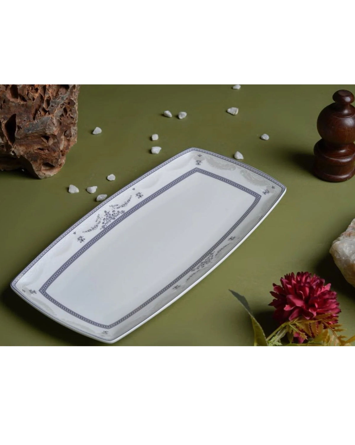 Premsons® Set of 2 Rectangular Porcelain Serving Plates with Blue and Gold Mosaic Border (Copy)