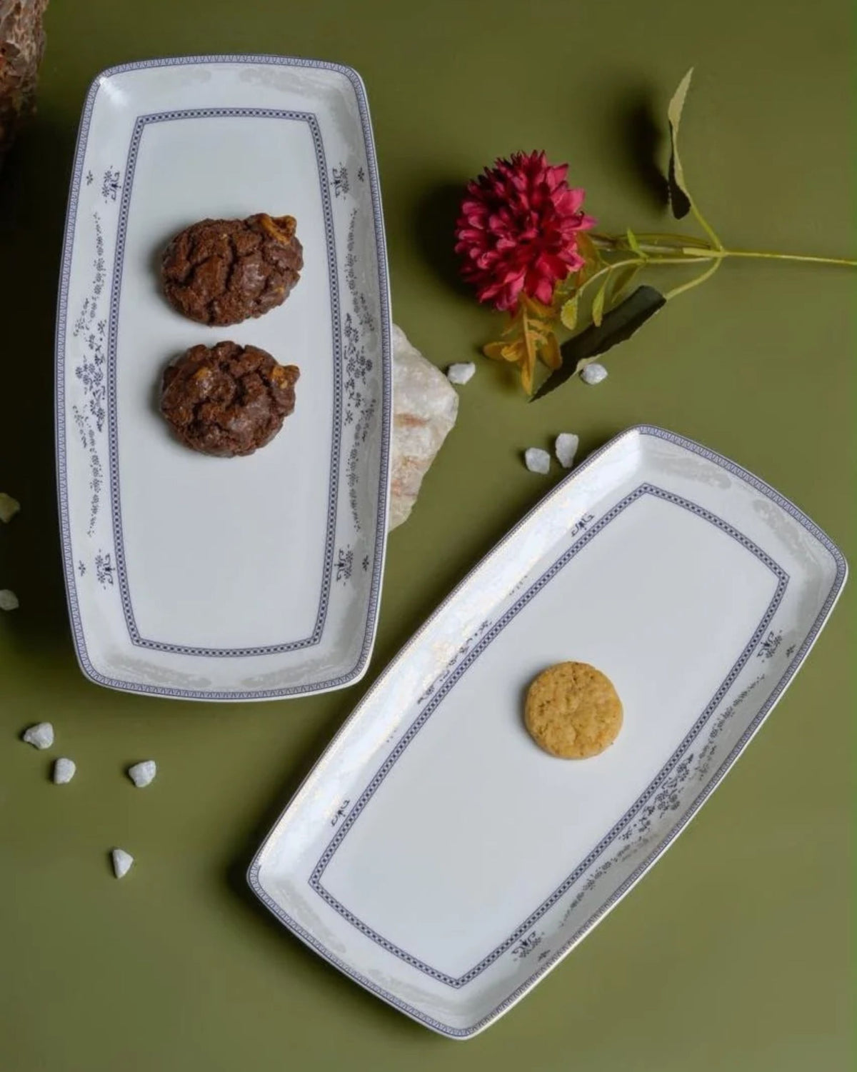 Premsons® Set of 2 Rectangular Porcelain Serving Plates with Blue and Gold Mosaic Border (Copy)