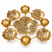 Premsons® Gold-Tone Decorative Floral Urli Set with Geometric Mosaic Flowers & Hammered Metal Bowls