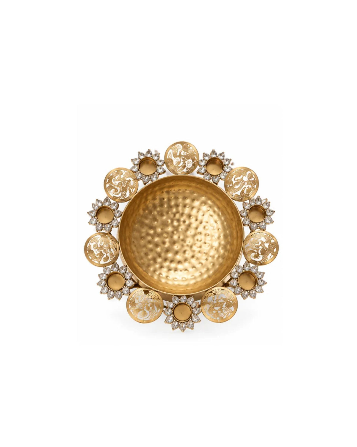 Premsons® gold-tone urli bowl with hammered center and ornate floral filigree accents