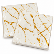 Pack of two white tissue paper napkins with gold marble vein design