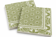 Premsons® Pack of 2 Sage Green Tissue Paper Napkins with White Geometric Floral Print & Decorative Border, 34 × 34 cm