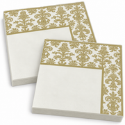 Premsons® Ivory Tissue Paper Napkins with Gold Damask Border Print, Pack of 2, 34 × 34 cm