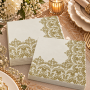 Premsons® Ivory Tissue Paper Napkins with Gold Damask Floral Border, Pack of 2, 34 × 34 cm