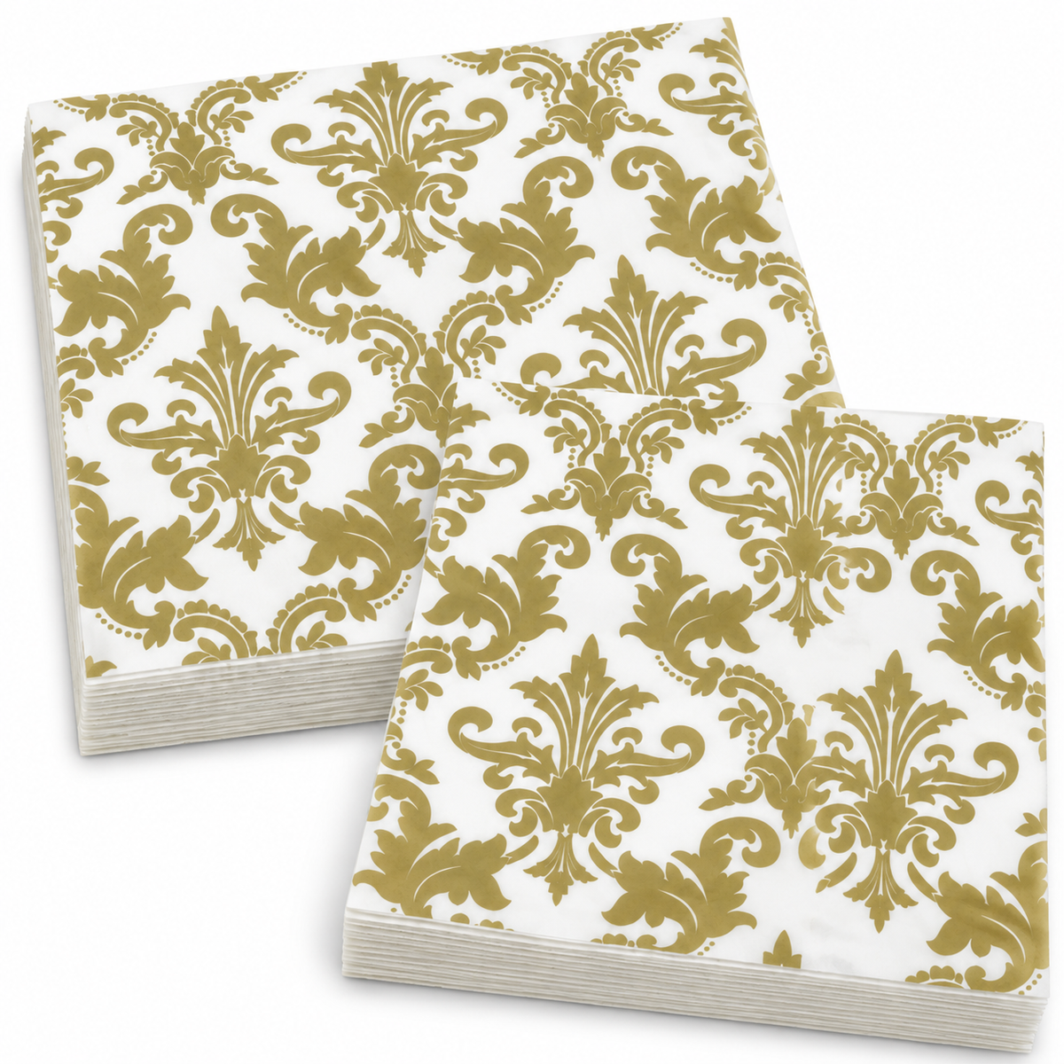 Premsons® Ivory Tissue Paper Napkins with Gold Damask All-Over Print, Pack of 2, 34 × 34 cm