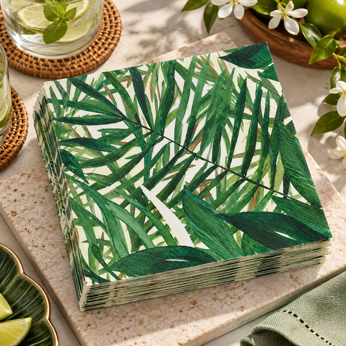 Premsons® Premium Tropical Monstera Leaf Print Tissue Paper Napkins, Green Botanical Design, 34 × 34 cm, Pack of 2