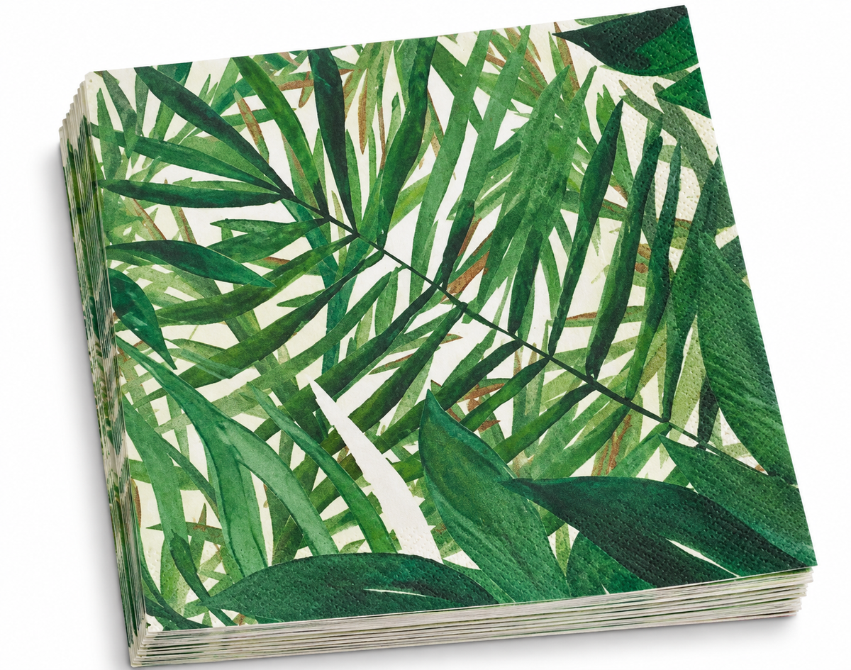 Premsons® Premium Tropical Monstera Leaf Print Tissue Paper Napkins, Green Botanical Design, 34 × 34 cm, Pack of 2