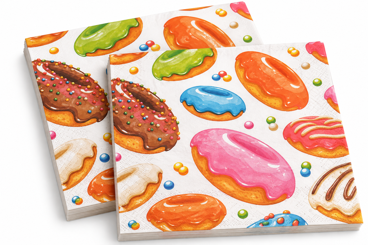 Premsons® Colourful Doughnut Print Tissue Paper Napkins, Assorted Iced Doughnut Design, 34 × 34 cm, Pack of 2