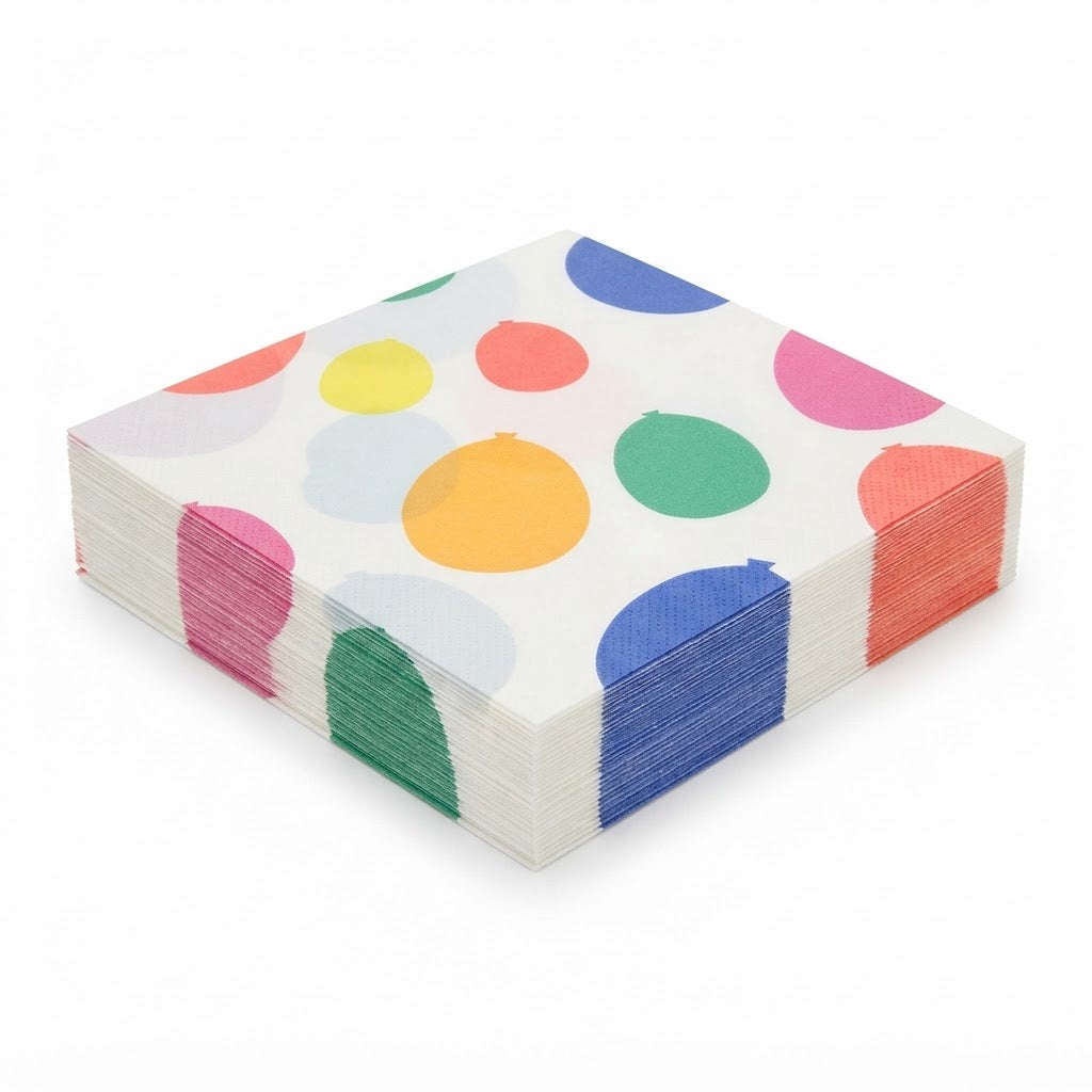 Premsons® Colourful Balloon Print Tissue Paper Napkins, Multicolour Balloon Design, 34 × 34 cm, Pack of 2