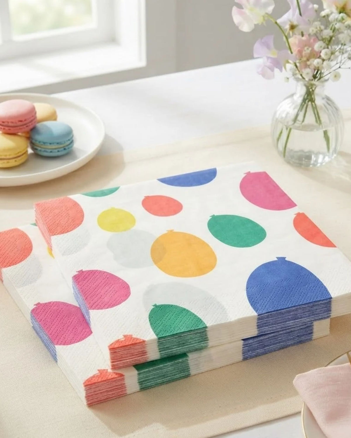 Premsons® Colourful Balloon Print Tissue Paper Napkins, Multicolour Balloon Design, 34 × 34 cm, Pack of 2
