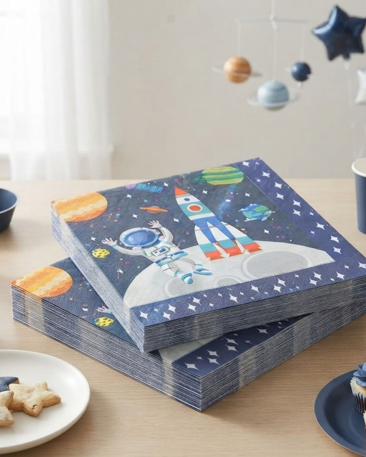 Premsons® Space Theme Print Tissue Paper Napkins, Astronaut and Rocket Design, 34 × 34 cm, Pack of 2