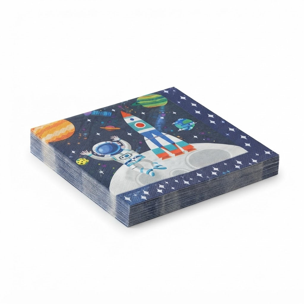 Premsons® Space Theme Print Tissue Paper Napkins, Astronaut and Rocket Design, 34 × 34 cm, Pack of 2