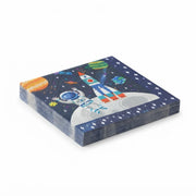 Premsons® tissue paper napkins with astronaut, rocket, planets and stars on a dark blue ground