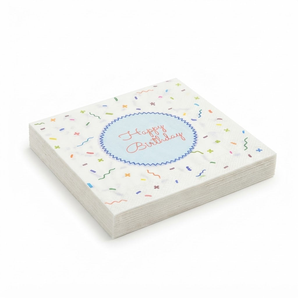 Premsons® Happy Birthday Confetti Print Tissue Paper Napkins, Multicolour Design, 20 Pieces per Pack, Pack of 2