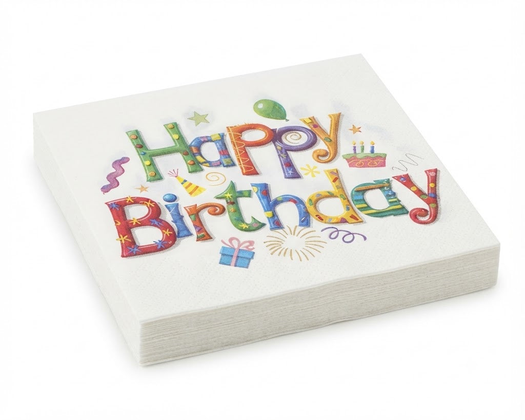 Premsons® Happy Birthday Printed Tissue Paper Napkins, Multicolour Birthday Celebration Design, 20 Pieces per Pack, Pack of 2